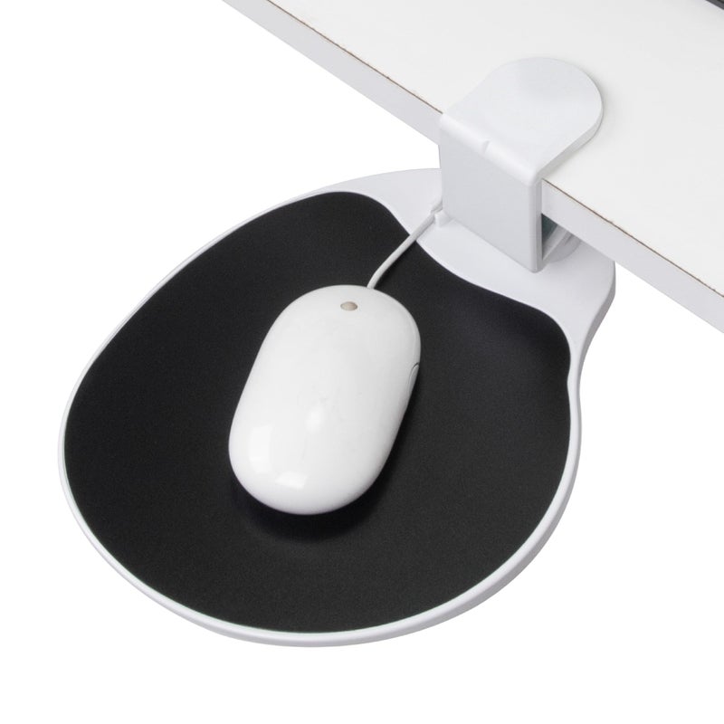 EHO Clamp on Mouse Platform, Clip on Pad Rotating 360 Degree, Ergonomic Mouse Tray Attachment, Mouse Pad, Slide Out Tray, Suitable for 1.5" Thickness Desk, for Home Office Desk Organizer (Platinum) - Image 1